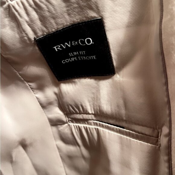 RW&CO beige 2 button stretch trendy linen blend lined slim fit 2 piece suit 34 - Picture 4 of 7